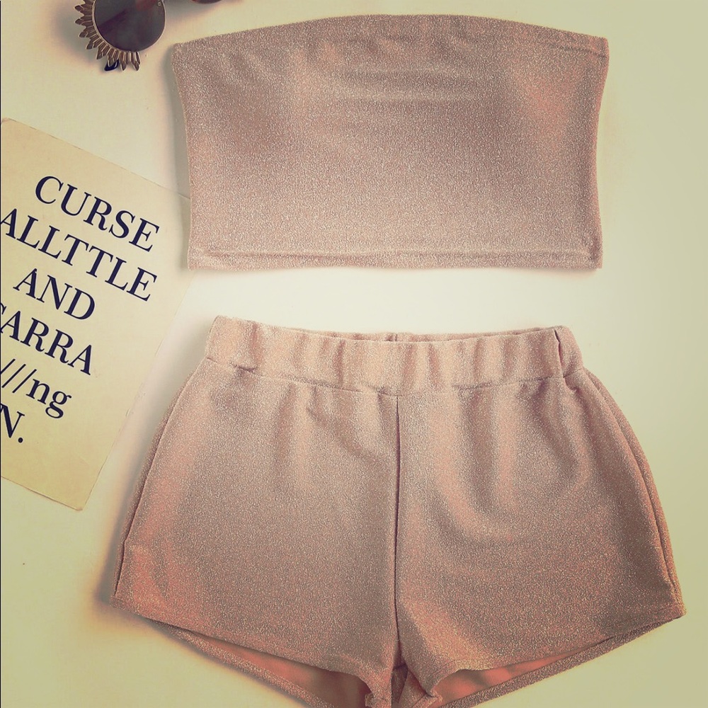 Pink  sparkle crop top and shorts
